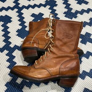 Vintage Justin Boots USA Leather PACKER Boots Western Lace up working Womens 10
